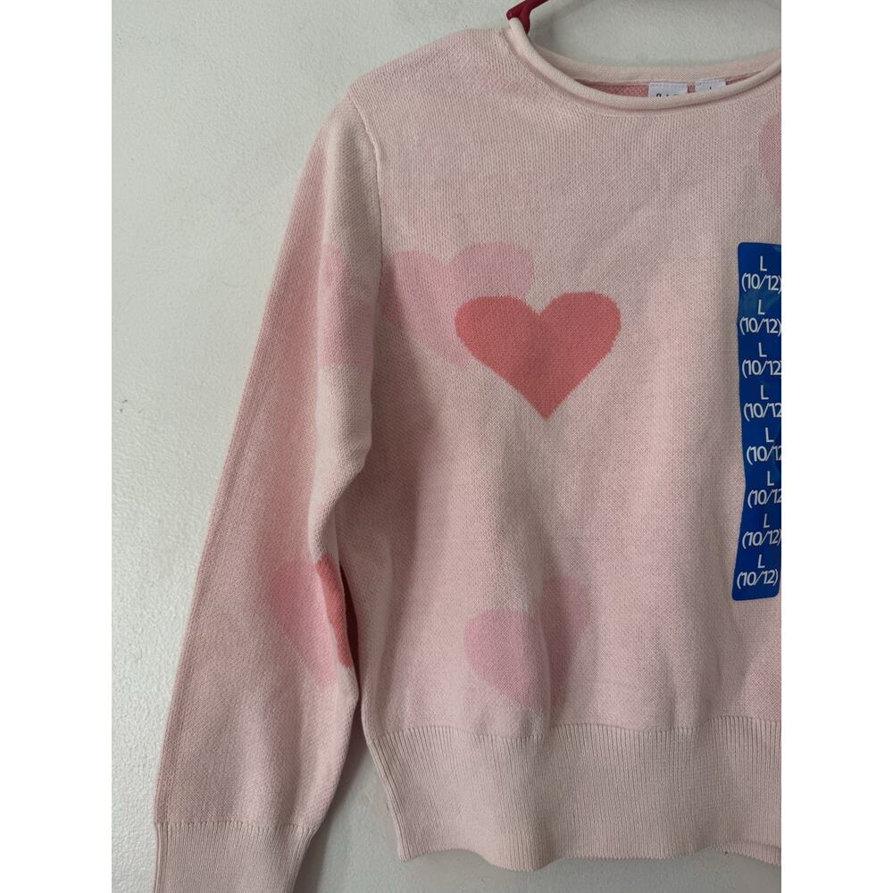 NWT Gap Kids Pink Hearts Rolled Neck Knit Sweater Girls Size Large 10/12 - Picture 3 of 5